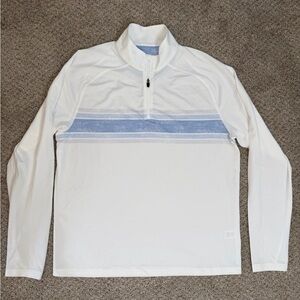 JOHNNIE-O Quarter Zip MILBURN Pullover Mens Medium White Blue Poly Tencel Blend